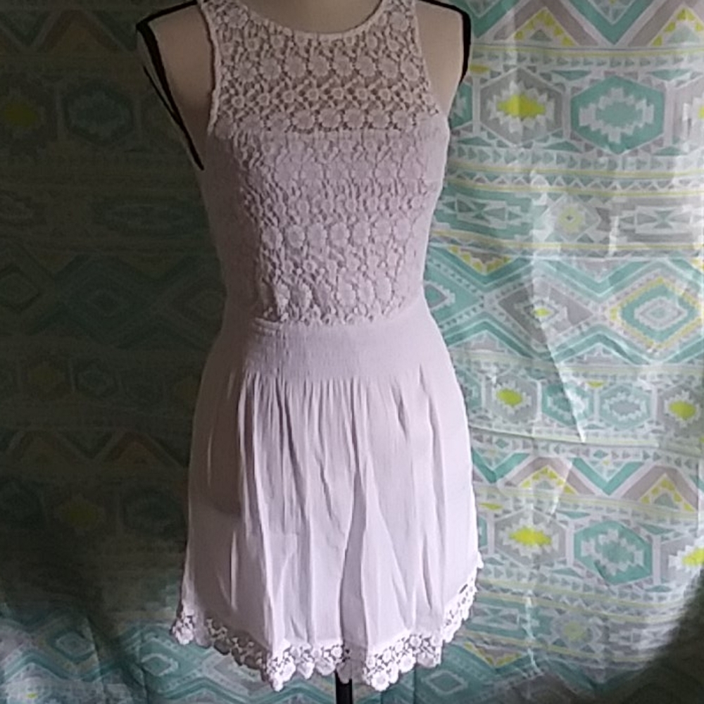 Hollister White Linen/Crochet Mini Dress XS